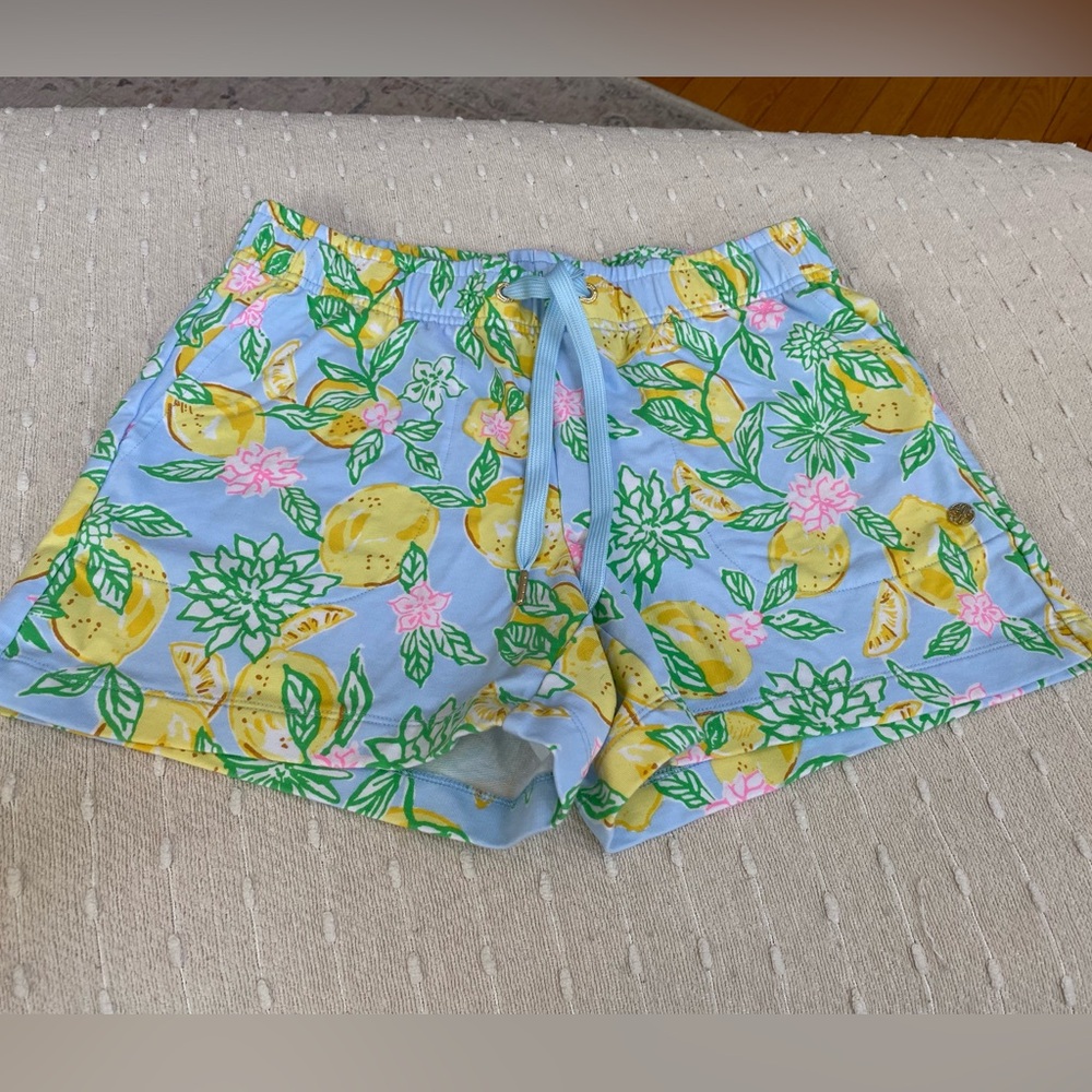 Lilly Pulitzer Loxley  Women's Stretch drawstring Shorts Make Lemonade blue XS - Picture 2 of 7